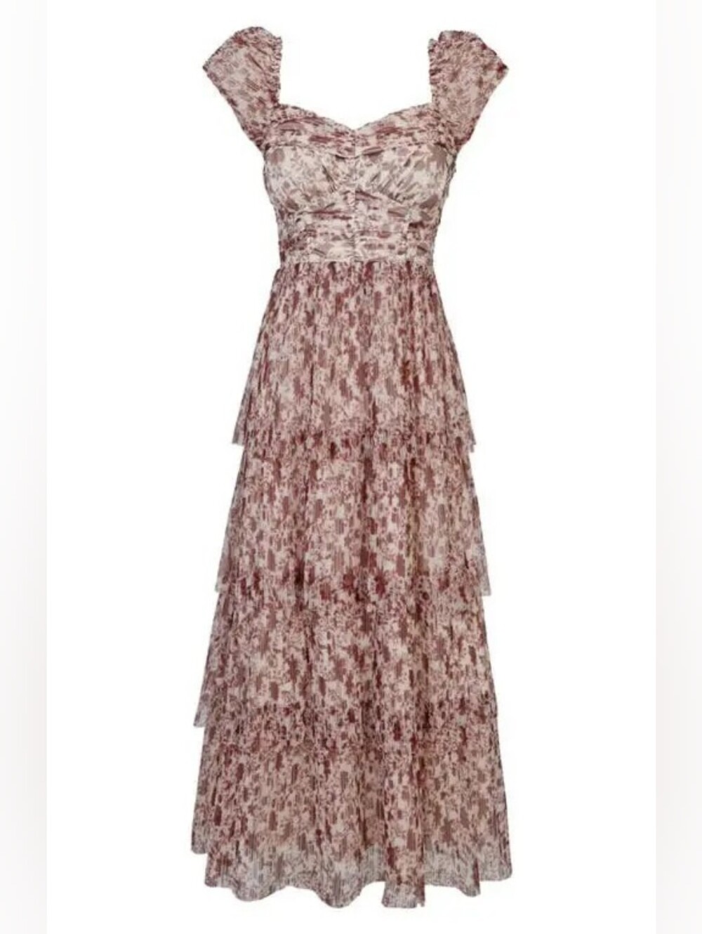 Adelyn Rae Print Tiered Maxi Dress, Size XL, Floral Print, Brown And Cream